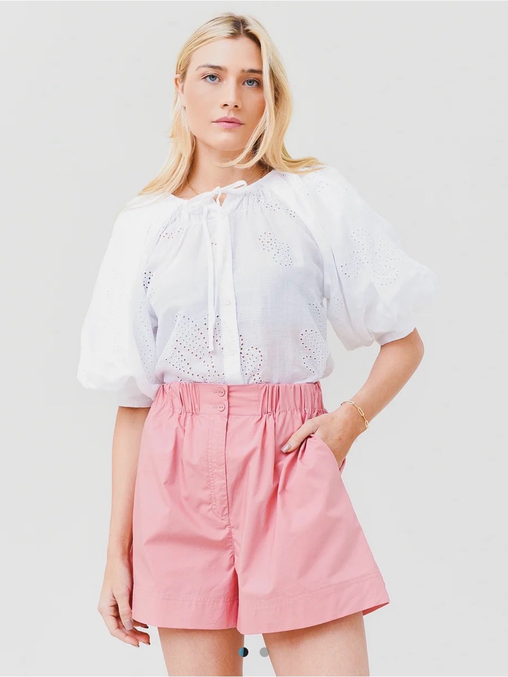 NWT Frame Denim White Eyelet Puff Sleeve Shirt